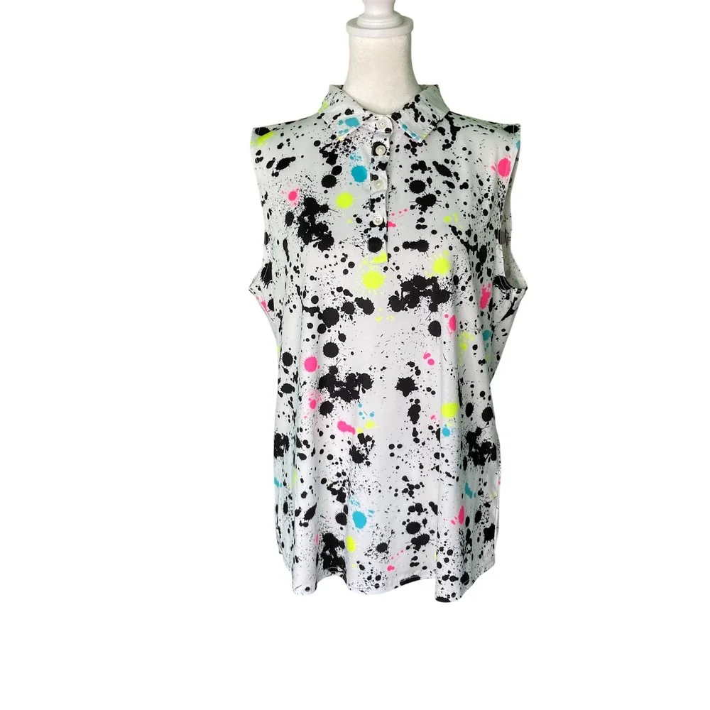 Sunday Swagger Signature Splatter Polo Golf Tennis Sleeveless Colorful (Size XL) - Picture 3 of 12